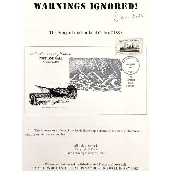 1998 Warnings Ignored SIGNED Portland Gale Storm Of 1898 100th Anniversary E97 - Picture 3 of 8